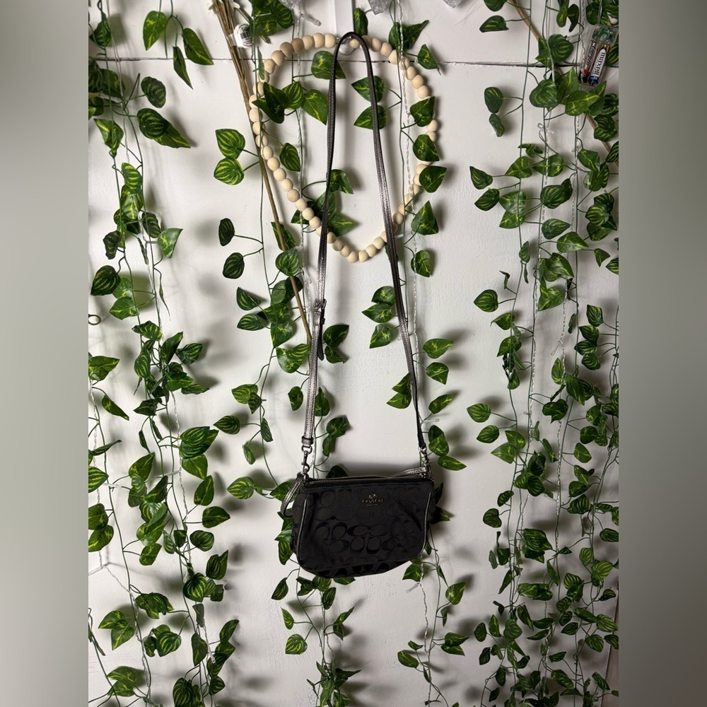 COACH Black Metallic Signature Canvas Top Handle Crossbody Bag - Picture 3 of 5